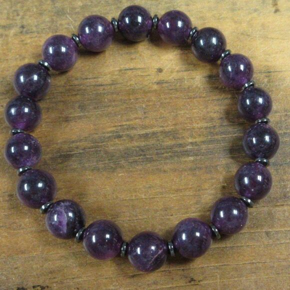 MERRISOTA JEWELRY Amethyst and Hematite Stretch Bracelet Size 7" Gemstones NEW - Picture 4 of 6